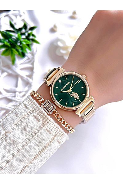 U.S. Polo Assn. U.S.Polo Assn Steel Band 5 Atm Water Resistant Women's Wrist Watch+Bracelet Gift Uspa.2070.S04