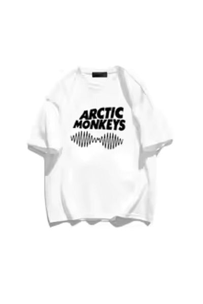 Boi Tricou unisex Rock Arctic Monkeys Band Design - Tricou oversize din bumbac alb-negru