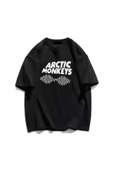 Boi Unisex Rock Arctic Monkeys Band Design T-Shirt- Black and White Oversize Cotton Tee Shirt