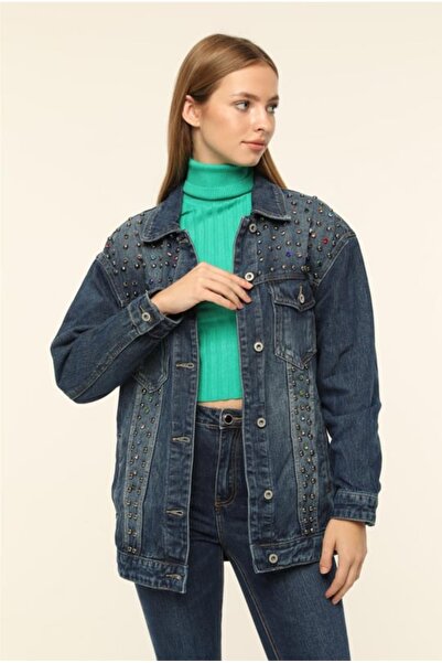 Butik Ayseba Home Store Taş Detaylı Zımbalı Kot Oversize Ceket