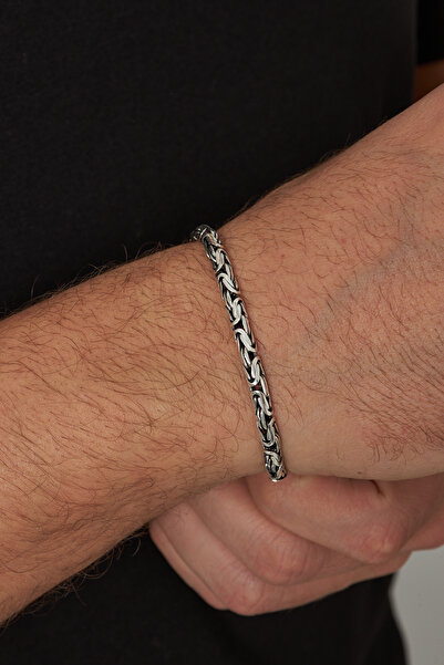 Ventino Silver 4mm Kral Yuvarlak 925 Ayar Gümüş Erkek Zincir Bileklik Veb-5006