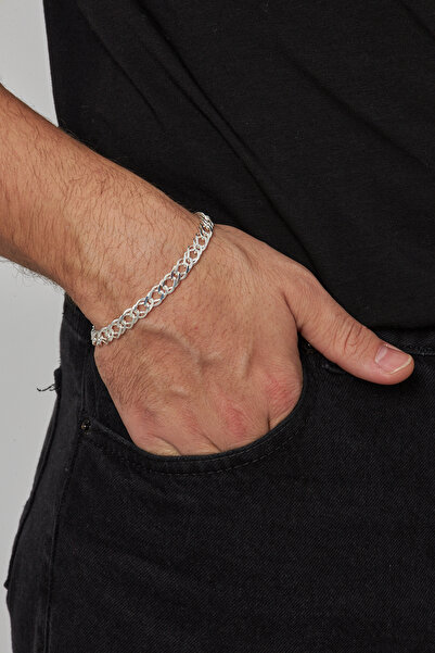 Ventino Silver 7mm Rambo 925 Ayar Gümüş Erkek Zincir Bileklik Veb-5301720