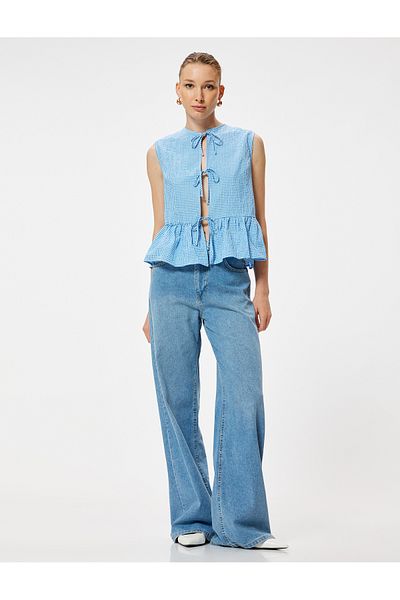 Koton Γιλέκο Peplum - Λεπτομέρεια φιόγκου και σχέδιο Gingham