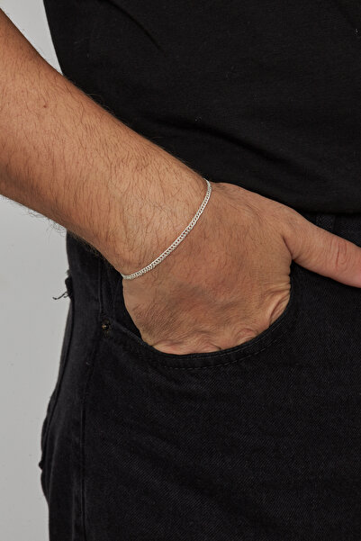 Ventino Silver 3mm Rambo 925 Ayar Gümüş Erkek Zincir Bileklik Veb-5203