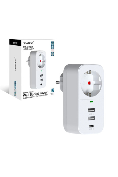 EXENAR محول مقبس مع USB للحماية الحالية - قابس متعدد مع 2 USB إلى 1 مدخل من النوع C