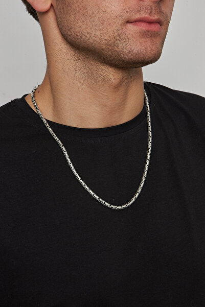 Ventino Silver 4mm Kral Yuvarlak 925 Ayar Gümüş Erkek Zincir Kolye Vek-3003