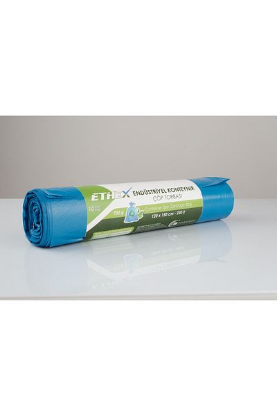 Ethex Industrial Container Size Garbage Bag (10 Pieces 700Gr 120 X 150cm 240Lt Blue 5 Rolls)