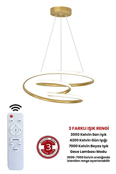 RANSOM 3 Renk Kumandalı Gold Dimmerli Led Avize Galaksi Ledli Avize