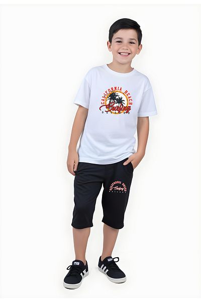 panios kids Surfing Printed Boys' Short Sleeve Double Pocket Capri Bottom-Top Suit
