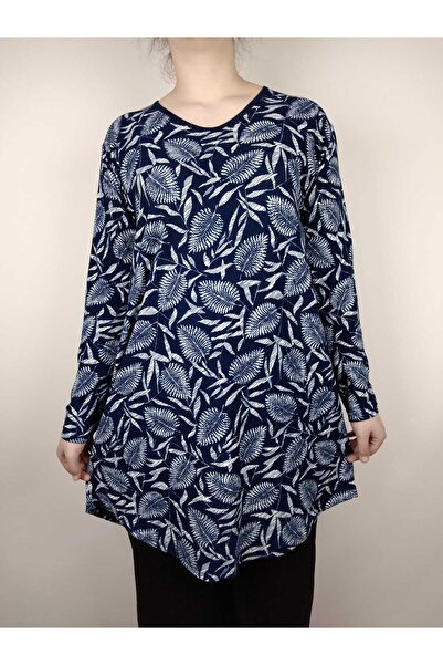 YAŞAR TRİKO Жіноча темно-синя туніка з V-подібним вирізом, довгими рукавами та м'якою тканиною