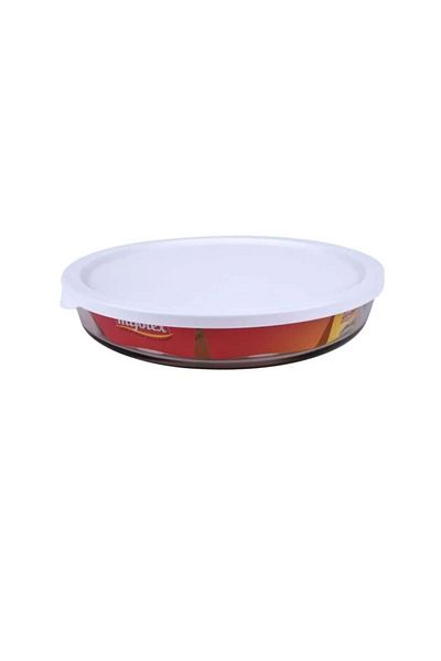 mijotex Round Borosilicate Glass Food Container Clear/White 33.5 x 32.5 x 6 cm 3.2 L