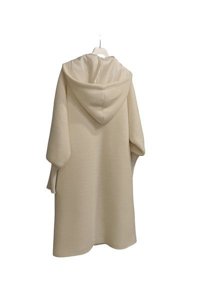 Puane Women's Hooded Zippered Angora Fabric Ecru Cap / Coat 15196