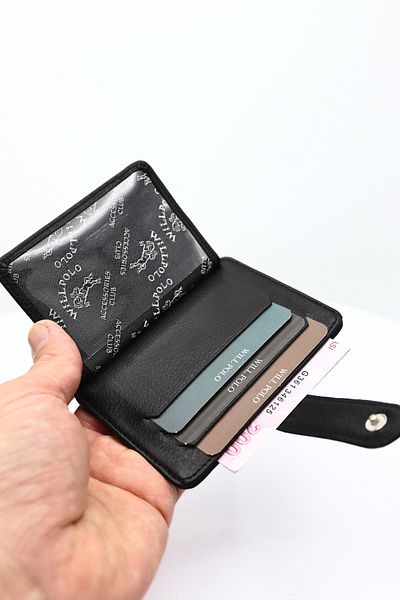 willpolo Μαύρη θήκη κάρτας από γνήσιο δέρμα μεγάλου μεγέθους - Θήκη για κέρματα και ταυτότητα, πορτοφόλι 50