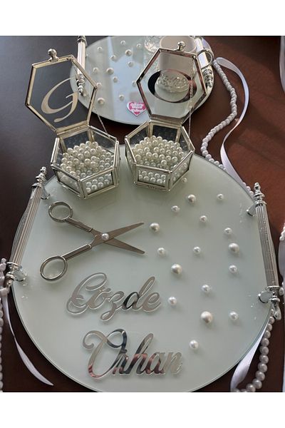 CyzHome Beloved Silver White and Pearl Engagement and Groom Tray - Coffee Cup Tray 1