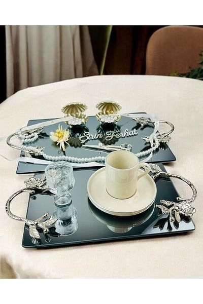 CyzHome Flame Silver Promise Engagement Tray and Girl Promise Tray