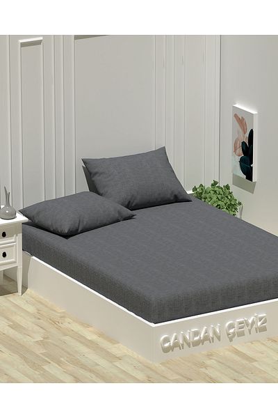 CANDAN ÇEYİZ Double Bed Sheet Set of 2 Pillows Elastic Cotton Anthracite Bed Sheet Set
