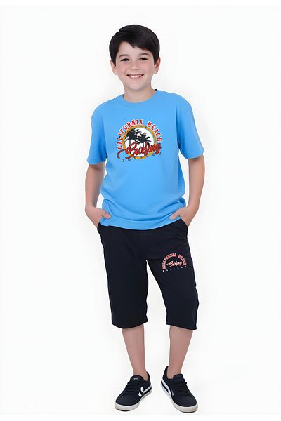 panios kids jSet Capri cu mânecă scurtă cu buzunare duble pentru băiat imprimat