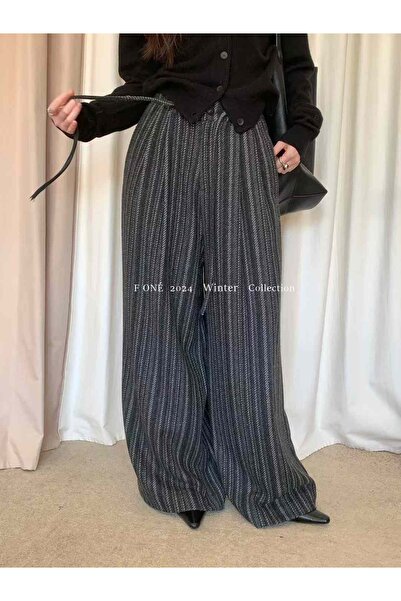 selvi wear with love Elegant Thin Striped Loose Pants - Korean Imported, High...