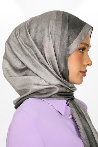 hijabchi Gray / Dark Gray Trend Monogram Shawl Special Series New Collection