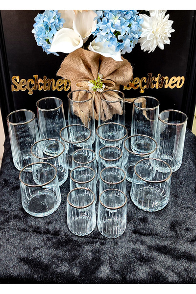 SEÇKİNEV Nova 18 Parça Gerçek Gümüş Tonu Su Bardağı Takımı (Paşabahçe Cam)
