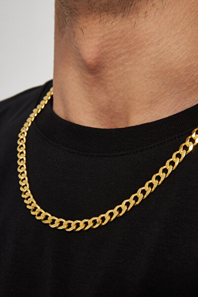 Ventino Silver 18 K Altın Kaplama 7mm Gurmet 925 Ayar Gümüş Erkek Zincir Koly...