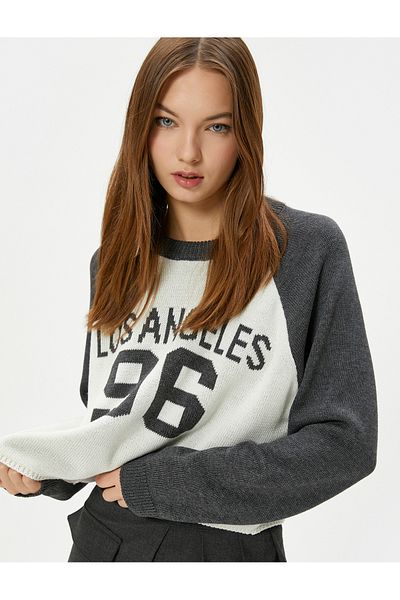 Koton College Knitwear Sweater Color Contrast Long Sleeve Crew Neck
