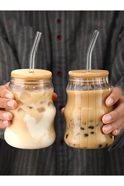 MİS KİTCHEN Pinterest Model Bardak - 2 Adet Bambu Kapaklı Çizgili Cam Bardak ...