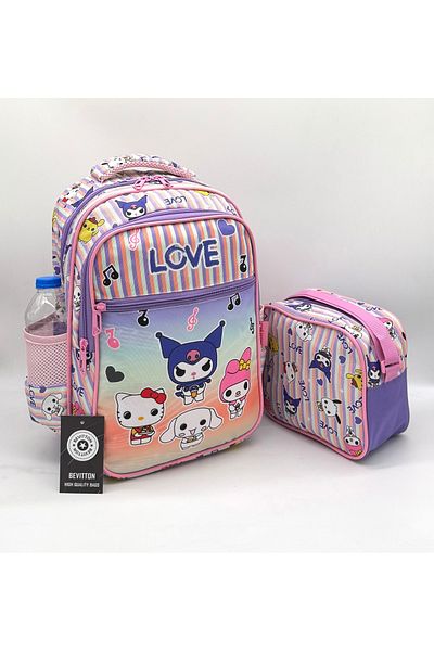Bevitton Colorful Lilac First School Bag for Girl - Set of 2 Patterned Characters