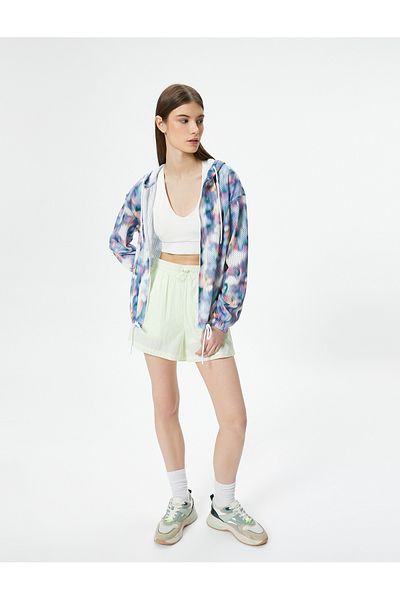 Koton Sportjacke mit Reißverschluss und Kapuze, atmungsaktiv, Batikmuster