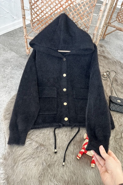 Poliyance Lauren Siyah Triko Bomber Hırka Ceket