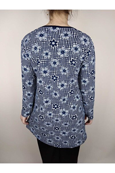 YAŞAR TRİKO Жіноча темно-синя туніка з V-подібним вирізом, довгими рукавами та м'якою тканиною