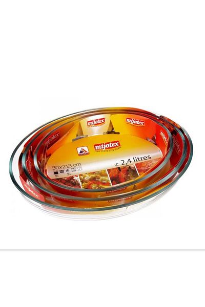 mijotex 3 Piece Oval Baking Tray Set Clear 4L/3.2L/2.4L