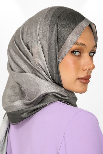 hijabchi Gray / Dark Gray Trend Monogram Shawl Special Series New Collection