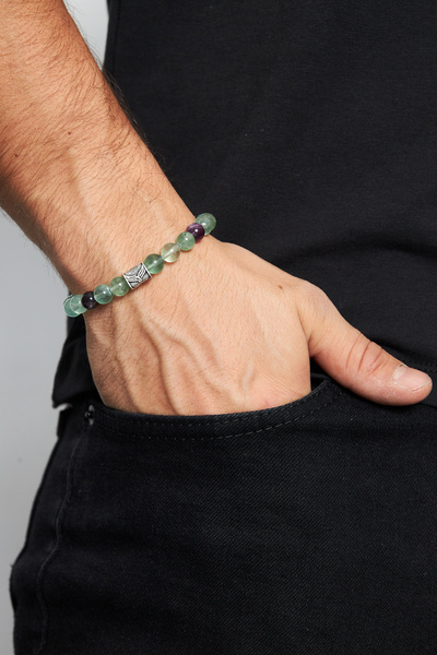 Ventino Silver 8mm Florit 925 Ayar Gümüş Erkek Doğal Taş Bileklik VED-0005