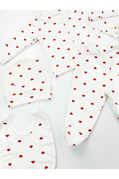 OMY 5-Piece Red Heart 100% Cotton Newborn Baby Hospital Release