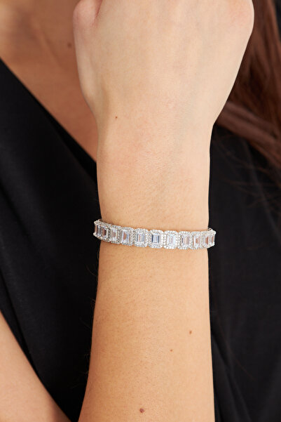 Ventino Silver Baget Taşlı Ayarlanabilir Kadın Gümüş Bileklik Vkb-6514