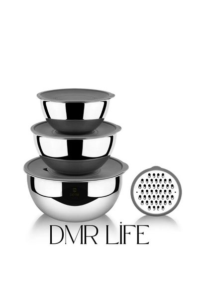 DMR LİFE 9 قطع من الفولاذ المقاوم للصدأ، وعاء خلط وتخزين، أسود (16-20-24 سم)