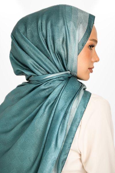 hijabchi Trend Monogram Shawl Special Series - New Collection - Turquoise