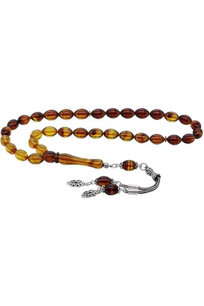 Ventino Silver 925 Ayar Gümüş Püsküllü Arpa Kesim Süzme Kahve-sarı Kehribar T...