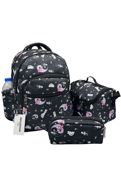 ms mixxstore Rucsac pentru școală primară pentru fete cu model infinit, cu nutriție din folie și suport pentru stilou