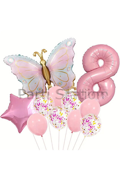 Parti Station Macaron Kelebek 8 Yaş Balon Set Gökkuşağı Macaron Kelebek Konse...
