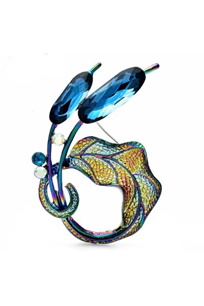 ESJ Kristal Taş 3 Boyutlu Yaprak Kadın Broş 3d Ebat: 4,5*6,2 Cm