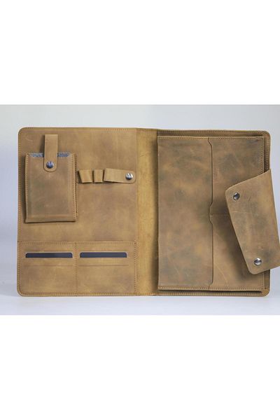 GUARD Tan Color Genuine Leather Multi-Purpose Organizer and Tablet Case