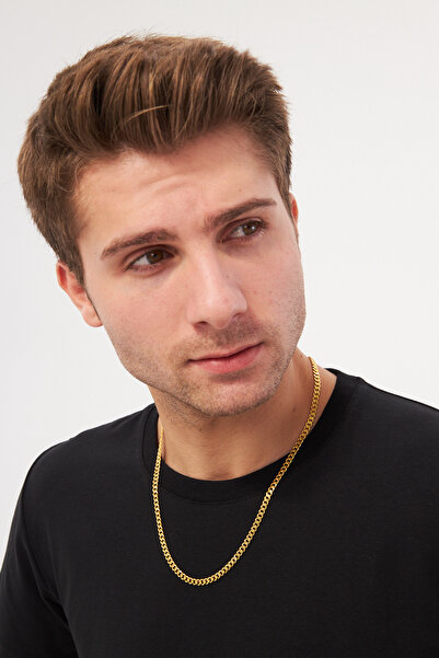 Ventino Silver 18 K Altın Kaplama 5mm Gurmet 925 Ayar Gümüş Erkek Zincir Kolye Vek-3123