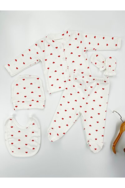 OMY 5-Piece Red Heart 100% Cotton Newborn Baby Hospital Release