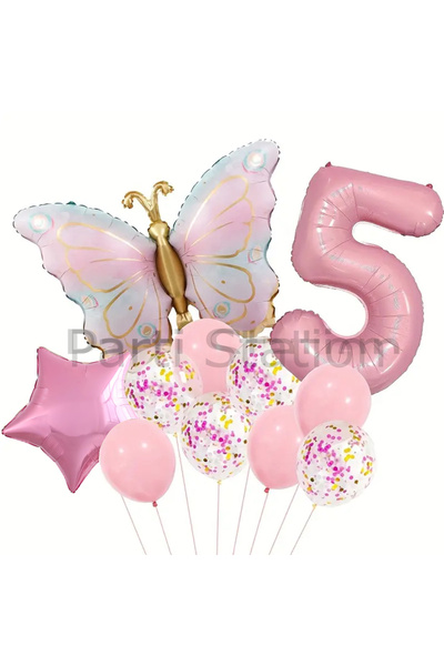 Parti Station Macaron Kelebek 5 Yaş Balon Set Gökkuşağı Macaron Kelebek Konse...