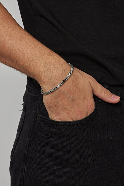 Ventino Silver 4mm Kral Kare 925 Ayar Gümüş Erkek Zincir Bileklik Veb-5003