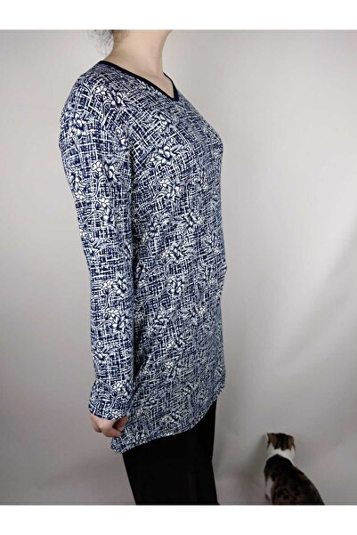 YAŞAR TRİKO Жіноча темно-синя туніка з V-подібним вирізом, довгими рукавами та м'якою тканиною