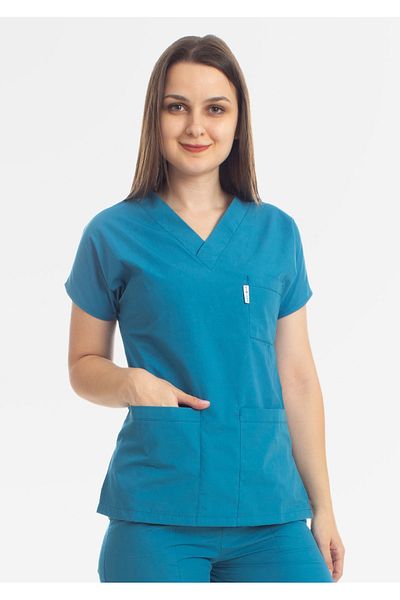 Simirna Üniforma Petrol Green Terrycotton Surgical Doctor Nurse Jersey Spa Veterinary Dentist Uniform Top