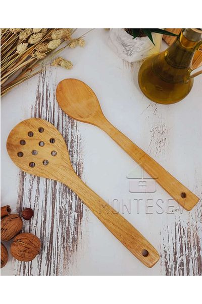 ÇEÇEN HOME طقم ملاعق خشبية للمطبخ مكون من قطعتين من خشب الزان والبقس وملعقة شجرة الخيزران